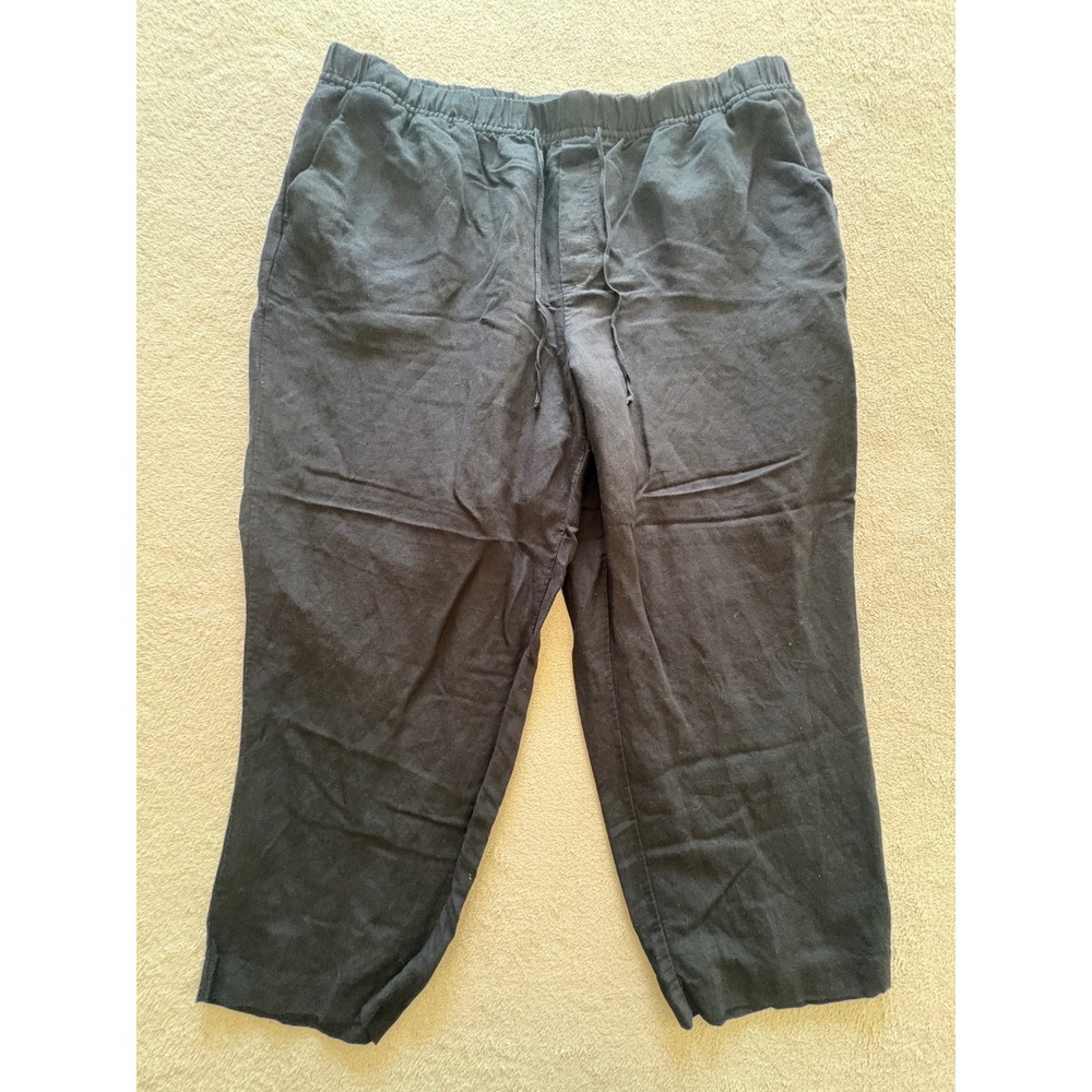 H&M Linen Blend Cropped Pants Black Drawstring Waist Women's XL